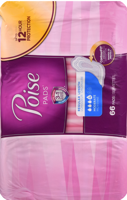 Poise Incontinence Moderate Absorbency Regular Length Pads 66ct