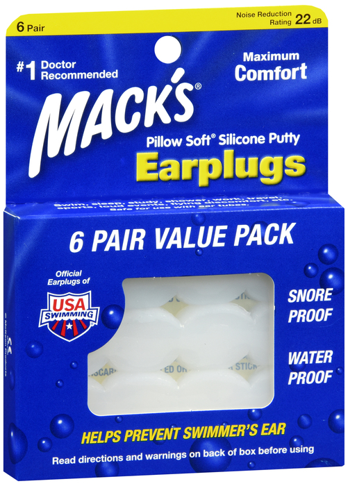 Mack's Earplugs Soft Silicone Putty NRR22 6 pairs