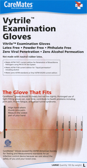 Gloves CareMates Vytrile Powder-Free L 100ct