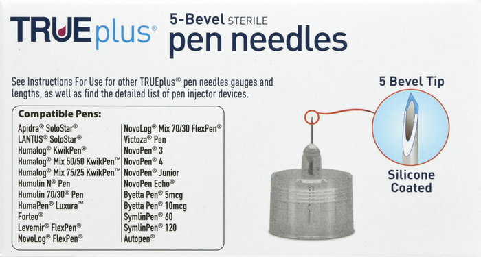 TRUEplus 5-Bevel Pen Needles 29Gx12.7mm 100ct