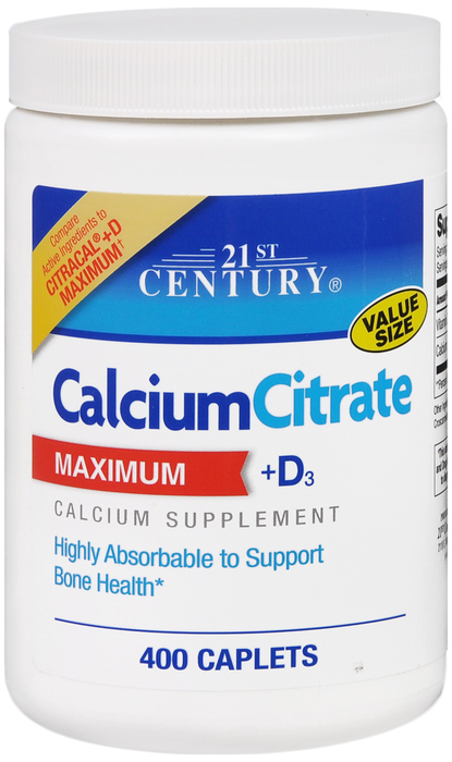 21st Century Calcium Citrate Maximum + D3 Tablets 400ct