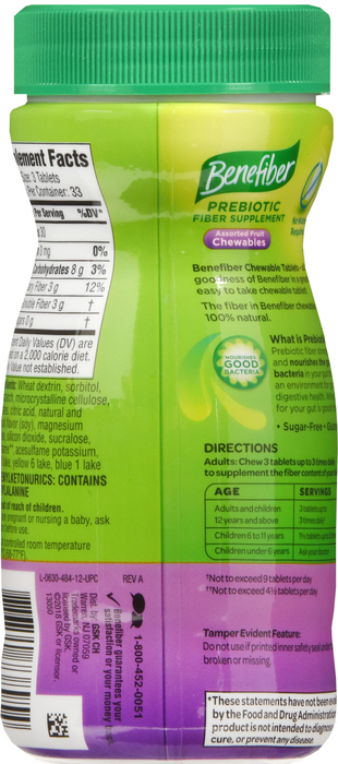 Benefiber Prebiotic Assorted Fruit Chewable Tablets 100ct