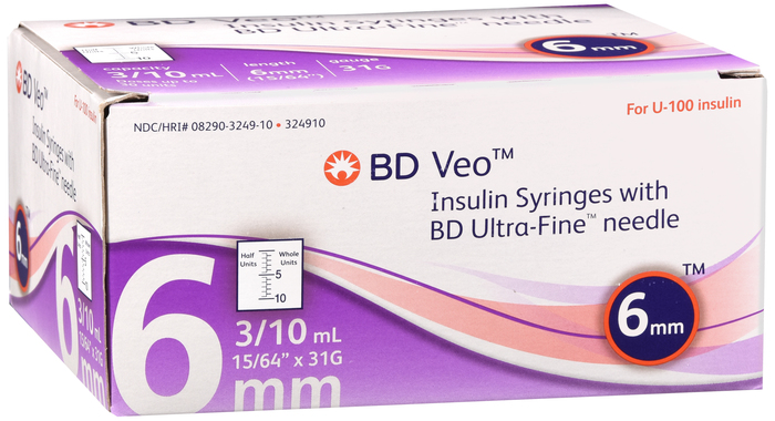 BD Veo Insulin Syringes 0.3mL 31Gx6mm 100ct