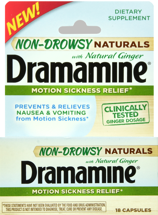 DRAMAMINE NON DROWSY NATURALS CAP 18CT