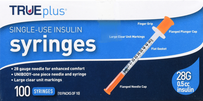 TRUEPLUS SYRINGE 1/2" 28GX0.5CC 100CT