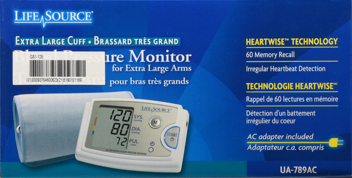 LifeSource Automatic Blood Pressure Monitor for Extra Large Arms 1ct