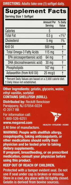 MegaRed Extra Strength Omega-3 500mg Krill Oil Softgels 40ct