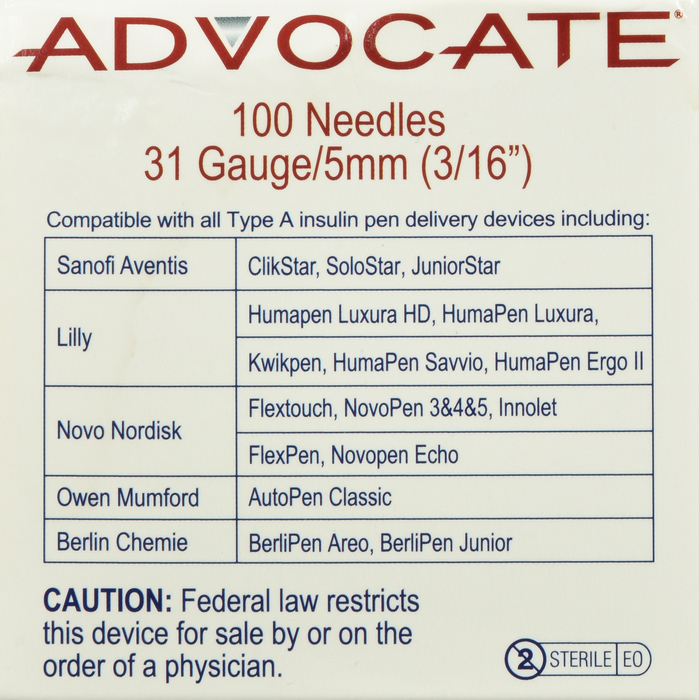 ADVOCATE PEN NEEDLE 31G/5MM 100CT