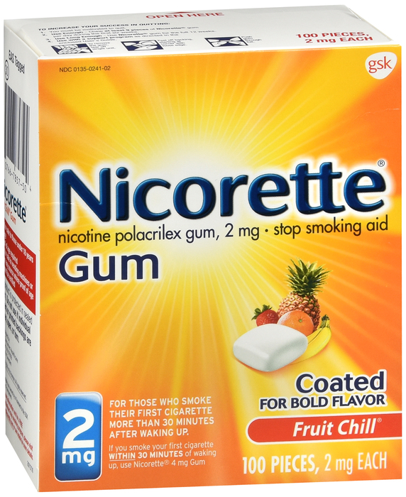 Nicorette Stop Smoking Aid 2mg Fruit Chill Coated Nicotine Gum 100ct