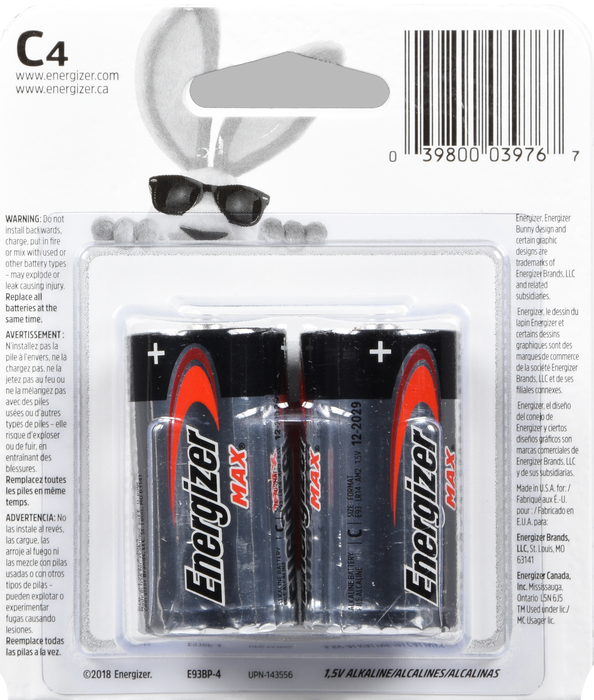 ENERGIZER MAX ALK C SIZE E93P4 4PK