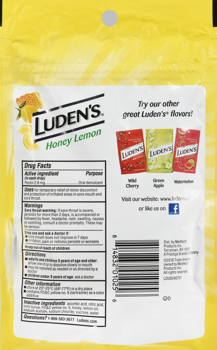 LUDENS HONEY LEMON DROPS 25CT