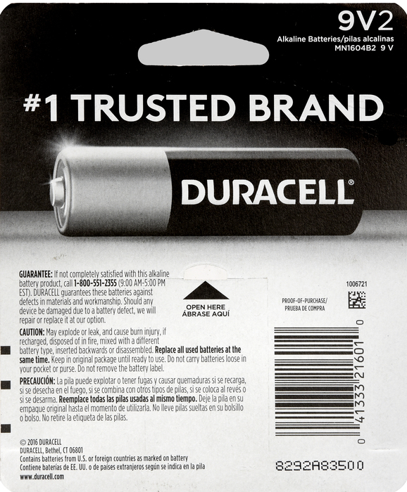 DURACELL COPPERTOP 9VOLT 2PK