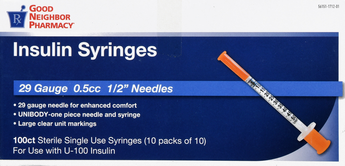 Good Neighbor Pharmacy Insulin Syringes 29Gx1/2" 0.5cc 100ct