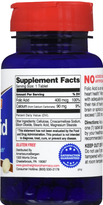 Good Neighbor Pharmacy Folic Acid 400mcg Tablets 250ct