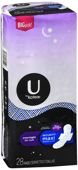 U by Kotex Overnight Security Maxi Pads with Wings 28ct