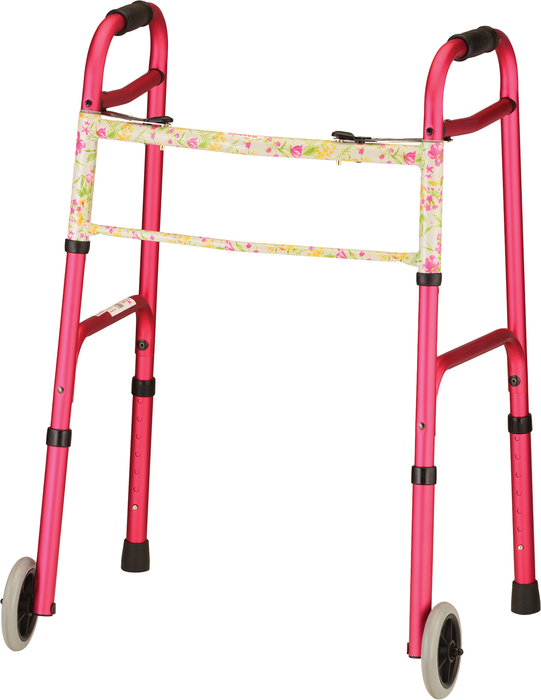 Walker Folding With 5" Wheels DSNR Pink 4080Rw5