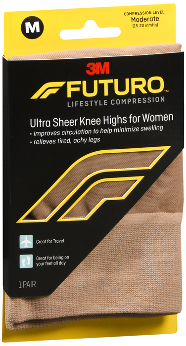 Futuro Women's Ultra Sheer Knee Highs 15-20mmHg Nude Medium 1ct