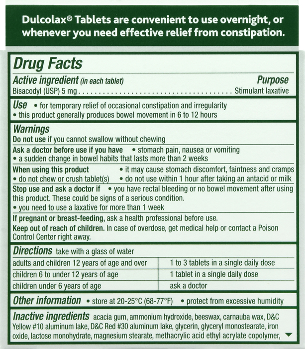 Dulcolax Laxative 5mg Comfort Coated Tablets 25ct