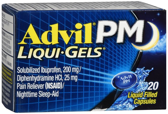 Advil PM Ibuprofen Pain Reliever/Nighttime Sleep-Aid 200mg Liqui-Gels 20ct