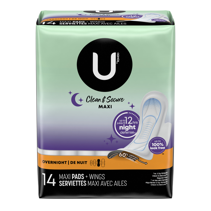 U by Kotex Premium Overnight Pads Wing 8x14ct