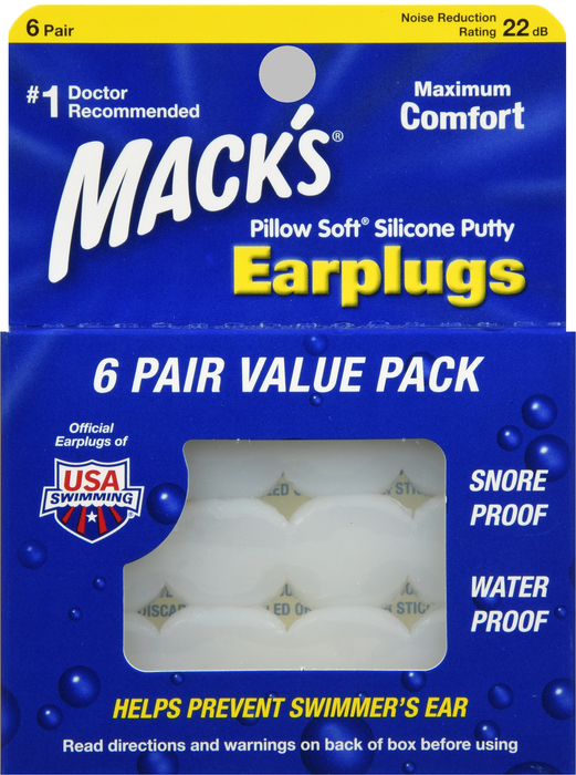 Mack's Earplugs Soft Silicone Putty NRR22 6 pairs