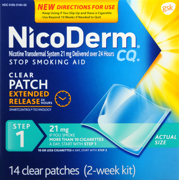 NicoDerm CQ Nicotine Patches 21mg Step 1 Clear Patches14ct