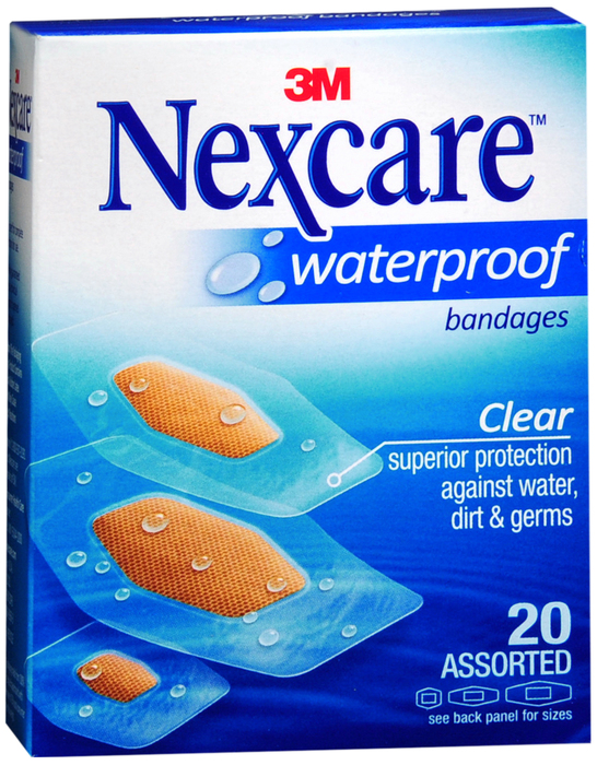 Nexcare Waterproof Clear Bandages, Assorted Sizes 20ct