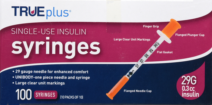 TRUEPLUS SYRINGE 1/2" 29GX3/10CC 100CT