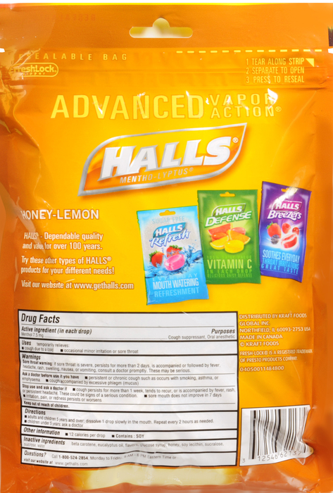 HALLS BAG HONEY LEMON 80CT