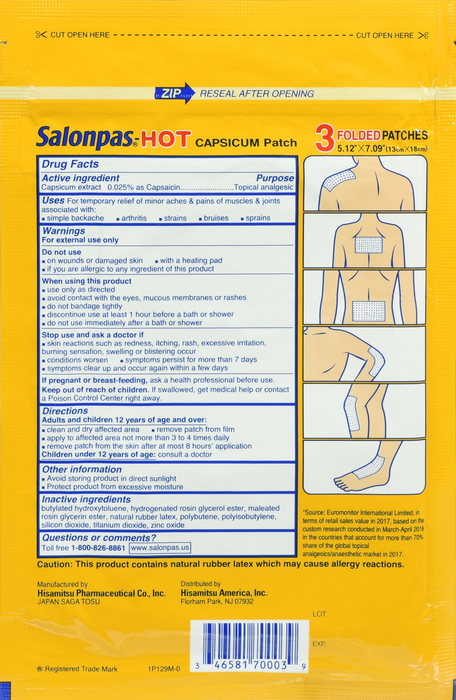 Salonpas Hot Capsicum Patches 3ct