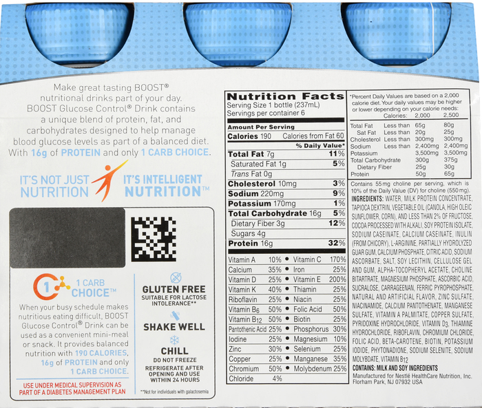 BOOST GLUCOSE CONTROL RTU CHOCOLATE RETL 4X6X8OZ