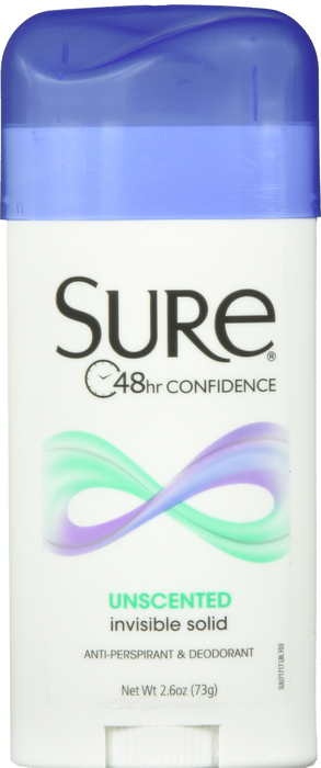 Sure Anti-Perspirant Invisible Solid Unscented Deodorant 2.6oz