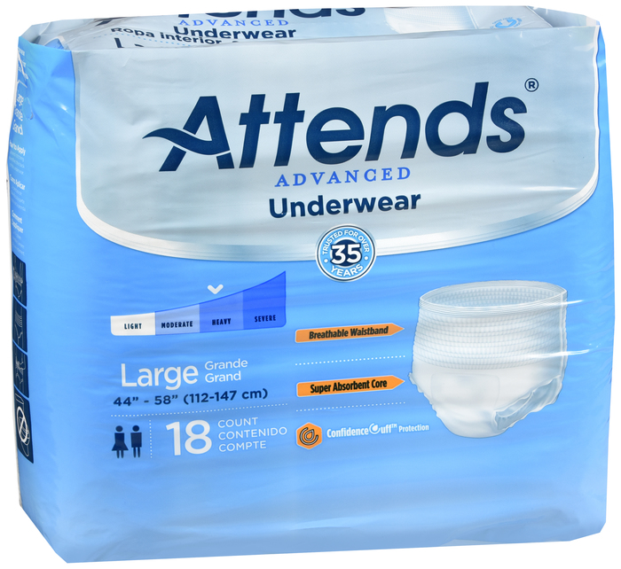 ATTENDS PROTECTIVE UNDERWEAR SUPER PLUS ABSORBENCY LARGE 4X18CT