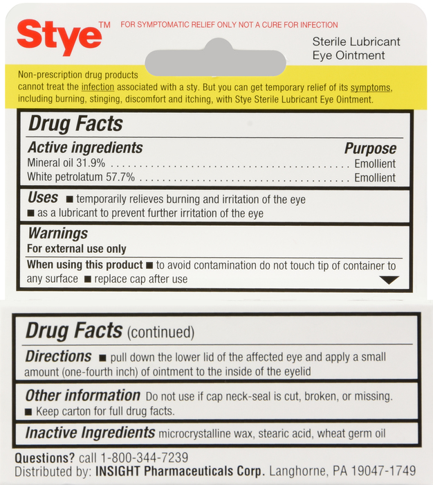 Stye Sterile Lubricant Eye Ointment 0.125oz