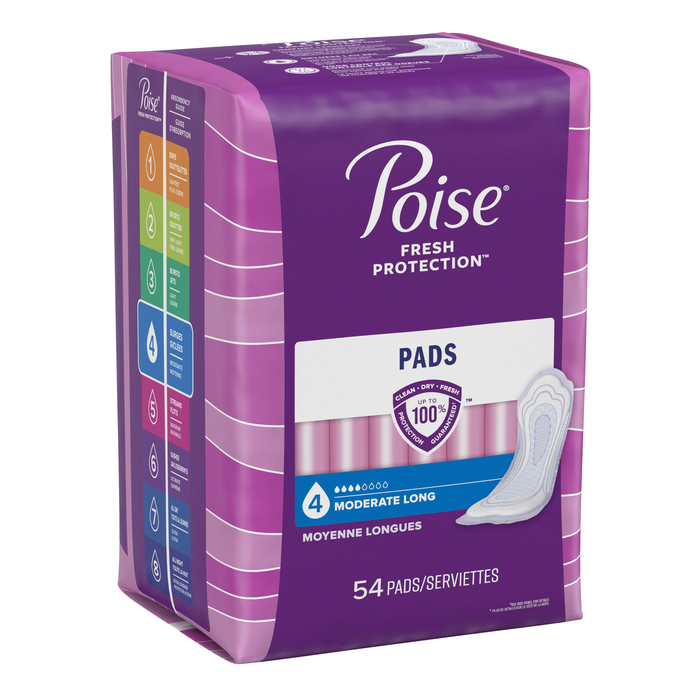 Poise Long Length Moderate Absorbency Pads 54ct