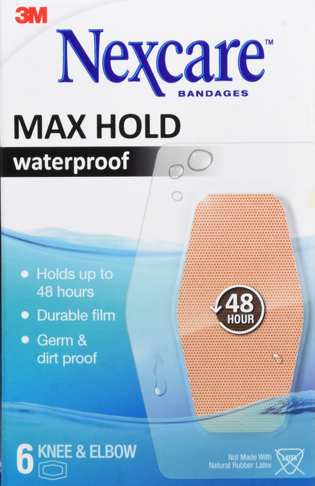 Nexcare Max Hold Waterproof Bandages Knee & Elbow 6ct