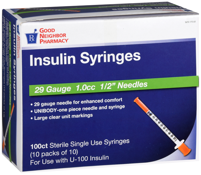 Good Neighbor Pharmacy Insulin Syringes 29Gx1/2" 1cc 100ct