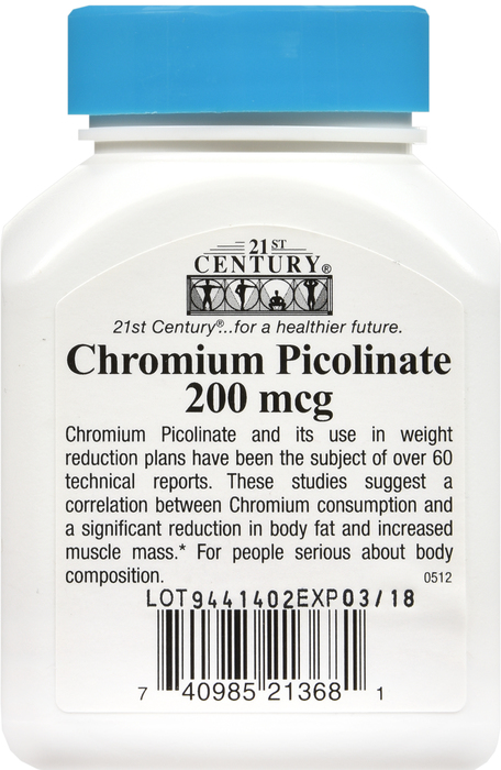 21st Century Chromium Picolinate 200mg Tablets 100ct