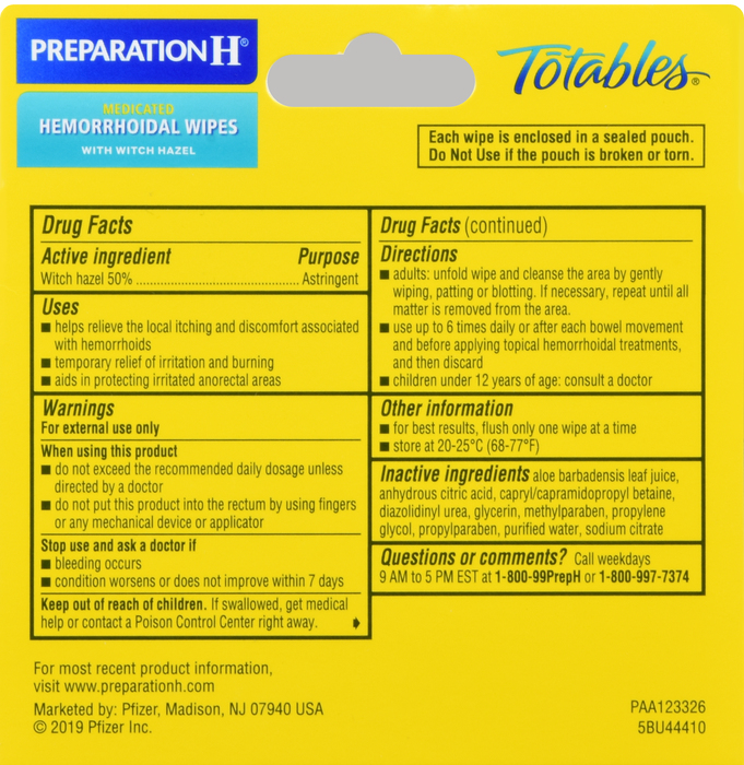 Preparation H Flushable Medicated Hemorrhoid Wipes 10ct