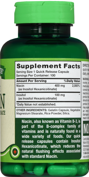 NIACIN FLUSH FREE 500MG CAP 100 NAT TRU