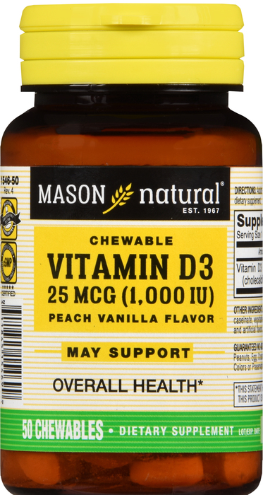 Mason Natural Vitamin D 1000IU Peach Vanilla Chewables 50ct