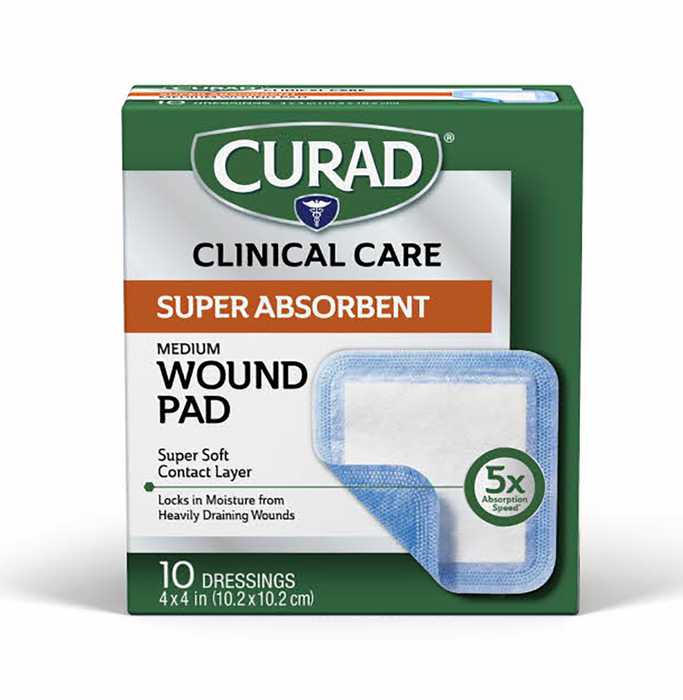 Curad Super Absorbent Medium Wound Pad 4x4 Dressings 10ct