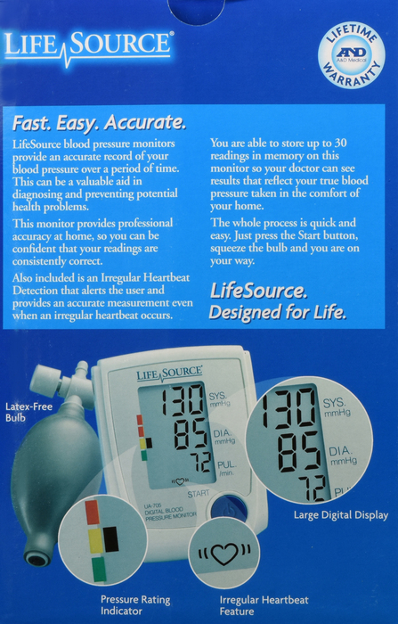 LifeSource Blood Pressure Monitor Advanced Manual Inflate M