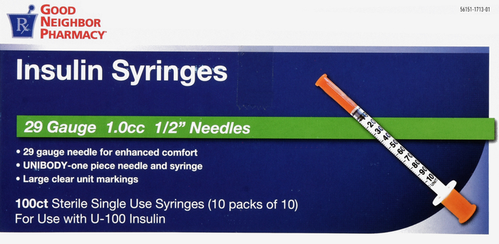 Good Neighbor Pharmacy Insulin Syringes 29Gx1/2" 1cc 100ct