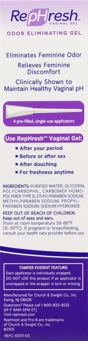 RepHresh Odor Eliminating Vaginal Gel 4ct