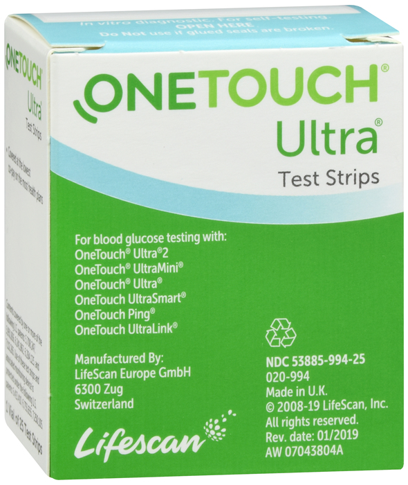 OneTouch Ultra Blue Blood Glucose Test Strips 25ct