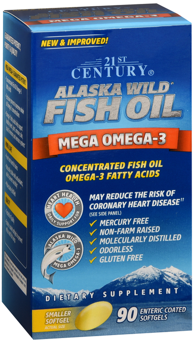 Alaska Wild Fish Oil with Mega Omega-3 Enteric-Coated Softgels 90ct