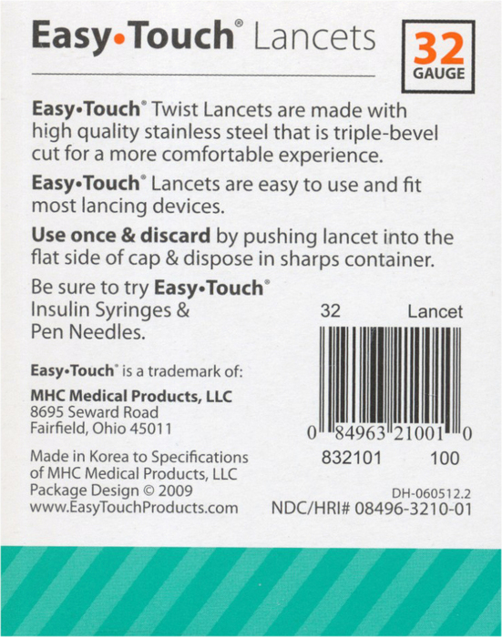 EASY TOUCH LANCET 32G TWIST 100CT