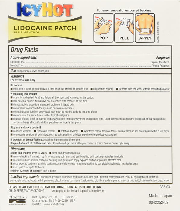 Icy Hot Lidocaine Patch Plus Menthols 5ct