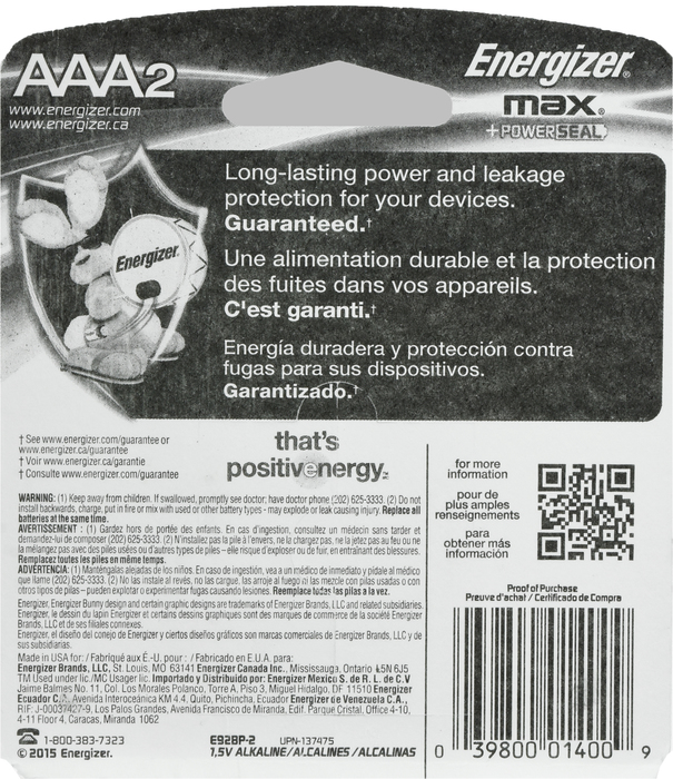 ENERGIZER MAX ALK AAA E92BP2 2PK